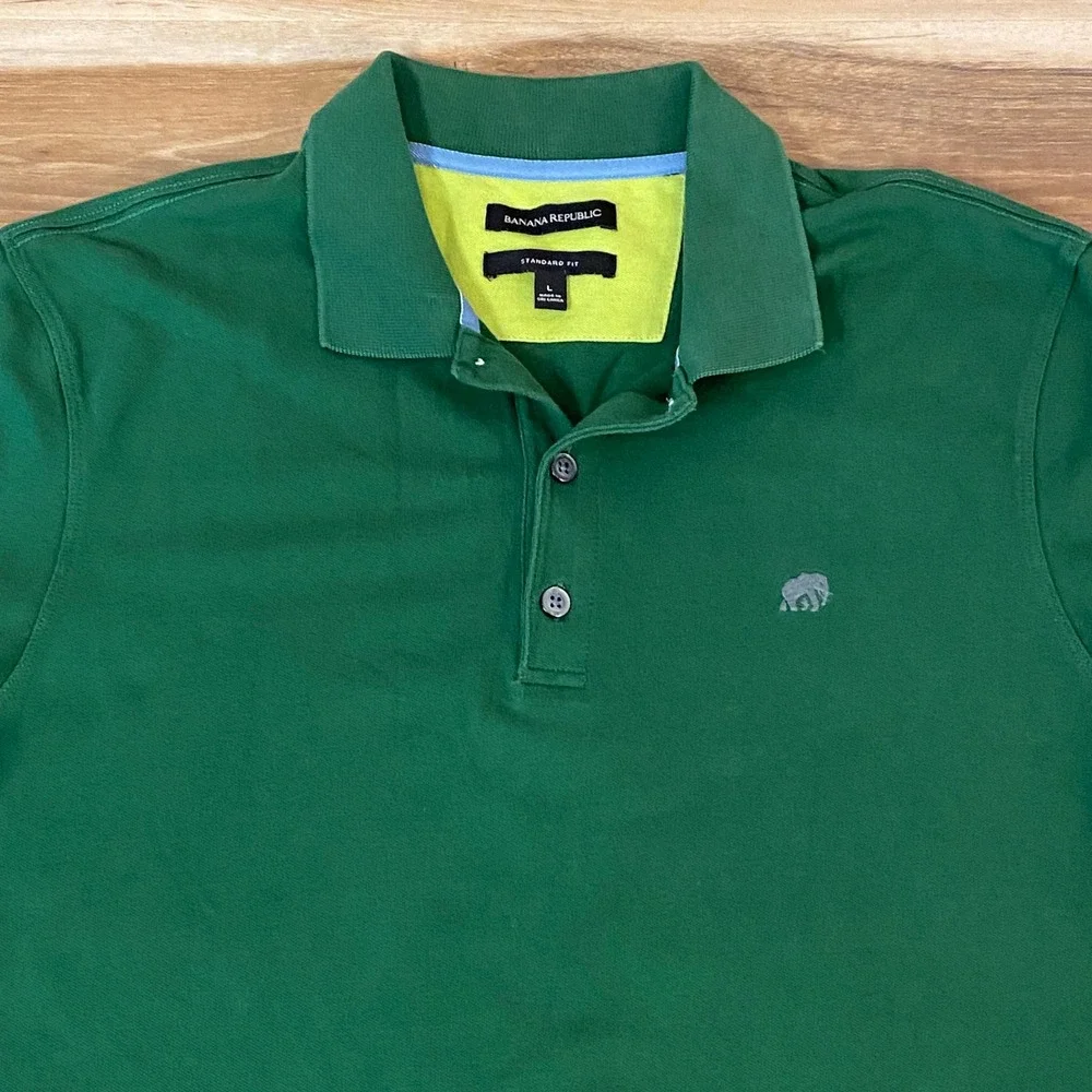 Banana Republic Polo Shirt Mens Large Standard Fit Green Cotton Short Sleeve